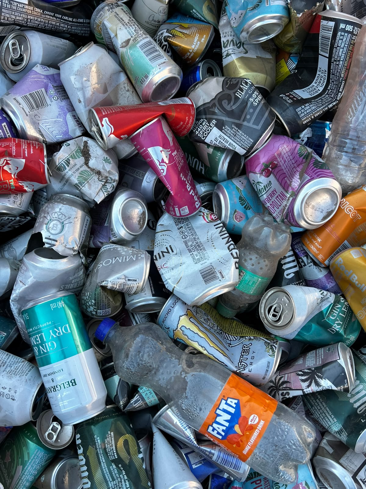Sorted aluminium cans ready for recycling